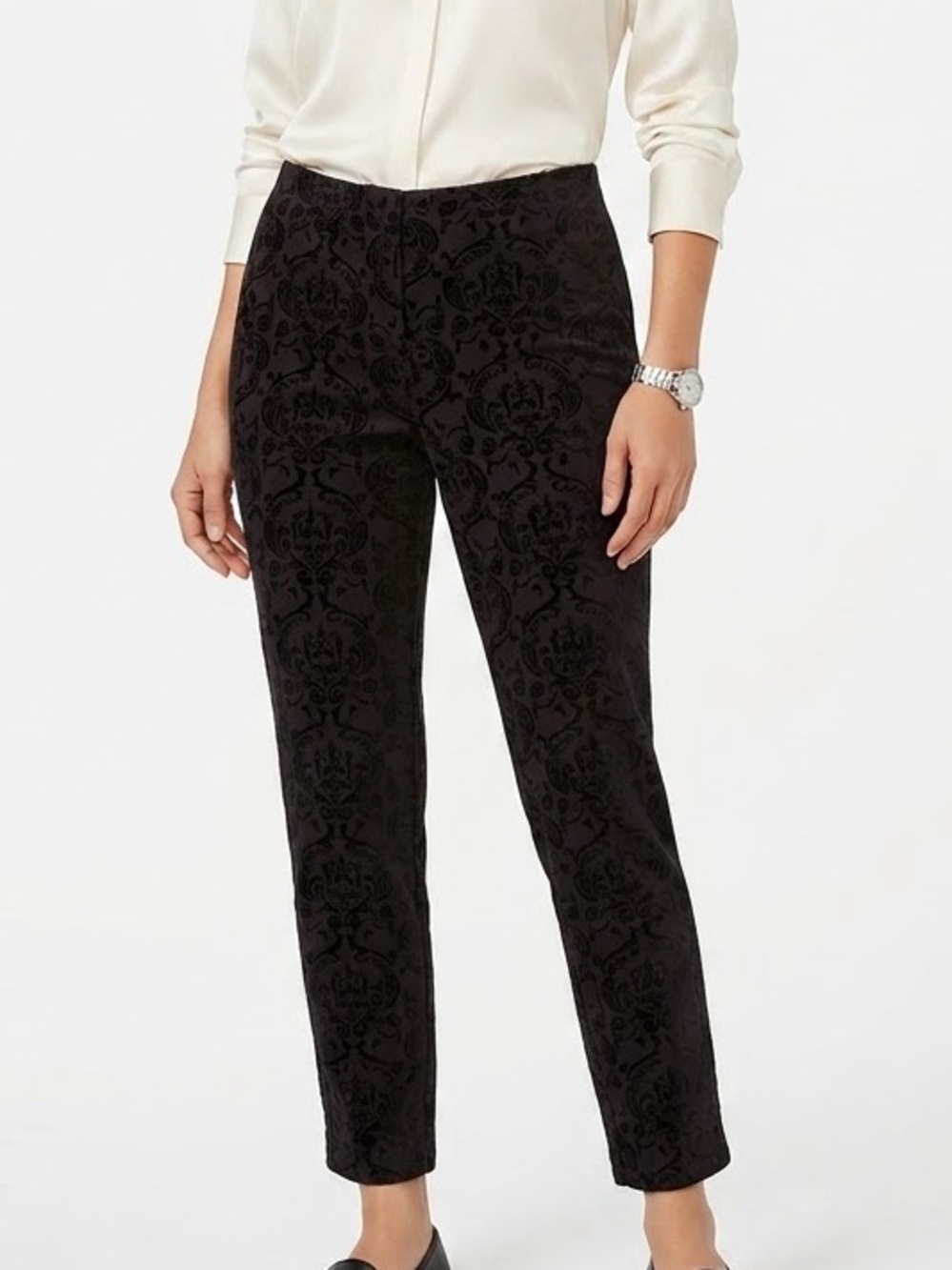 Alfani Petite Velvet Flocked Damask Pants Whimsigoth Stretch Slim Ankle 8P